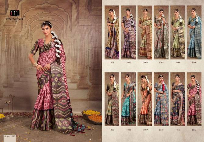 Rashmika 1001 To 1012 By Mahamani Creation Printed Heavy Tusser Gotha Silk Saree Wholesale Online